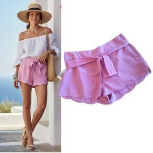 Energie Scalloped 2" Shorts Jr Women's Size L Lilac Lined Belted Side Zip NWT